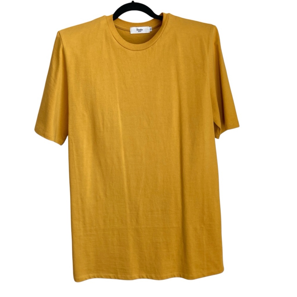 THE FRANKIE SHOP | ‘Sean’ Padded Shoulder T-Shirt Muscle Dress Yellow Size S